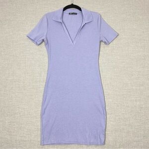 Zara Form Fit Mini Dress with Polo Collar Size Medium Purple